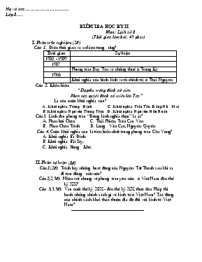 Kiểm tra học kỳ II môn lịch sử 8 (thời gian làm bài 45 phút)